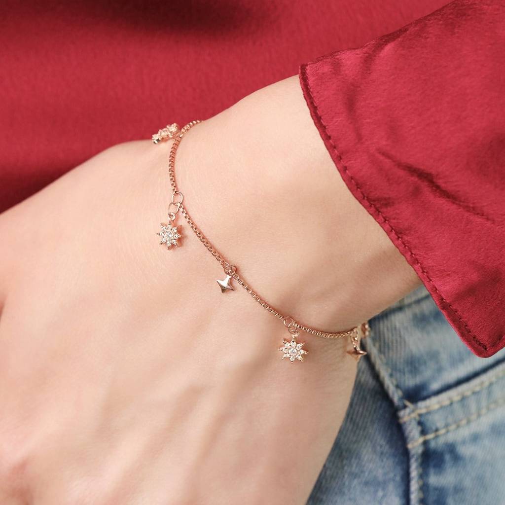 Starry Night 925 Sterling Silver Rose Gold Plated Bracelet : BR-80226-RG