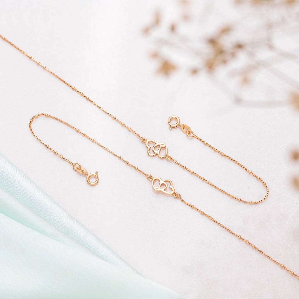 Hearts Rose-Gold Plated 925 Anklet : ANK-60131-PAIR
