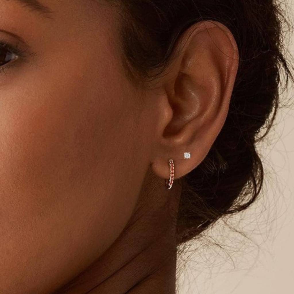 14K Gold Plated Anti-Tarnish Red Zircon Huggie And Stud Earring Set : AXY0925E1033RWC