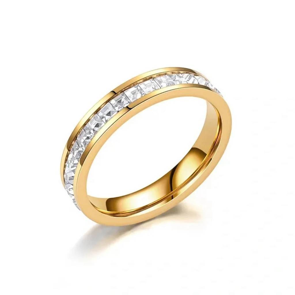 18K Gold Plated Waterproof Stainless Steel Channel-Set Single Row Zircon Stones Ring : AMO0924R951G_6