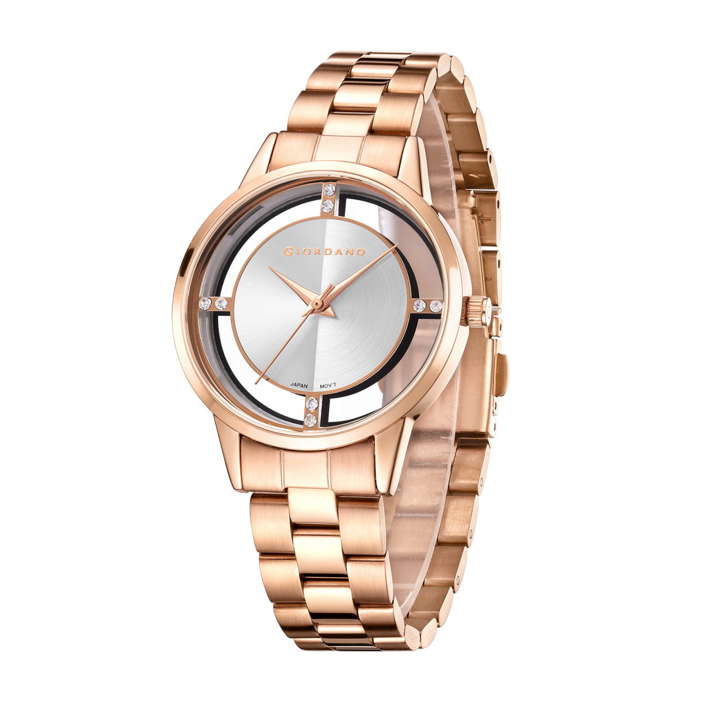 Giordano Analog Stylish Watch For Women With See-Through Dial With Crystal Accents And Stainless Steel Strap : GZ-60078-22
