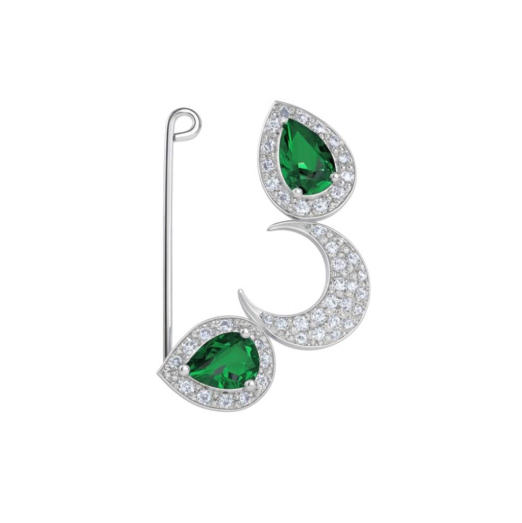 Silver Chandrakor Green Drop Nath With Cz Stones Clip : Silver_chandrakor_green_drop_nath_with_cz_stones_pierced_(small)-Nov25