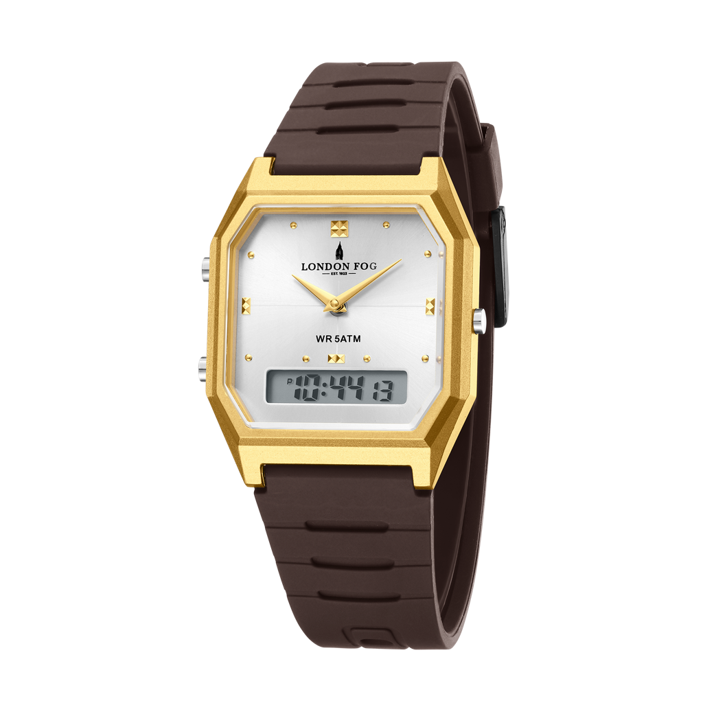Analog-Digital Quartz Watch For Men With Square Dial, Crystal-Accent Hour Markers, Digital Time Display And Sili : LFM10014-04