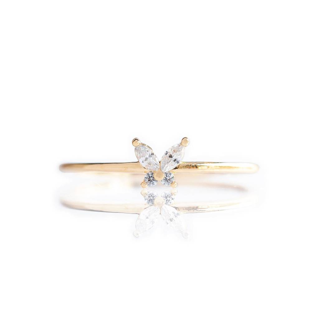 18K Gold Plated Waterproof, Anti-Tarnish Zircon Butterfly Midi Ring, Size:7 : AWU0125R142WH_6