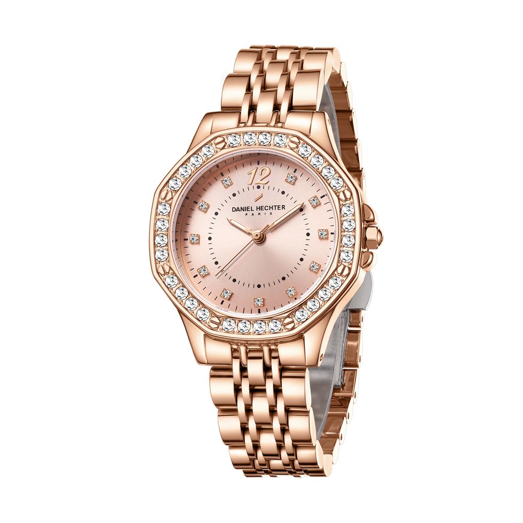 Daniel Hechter Paris Vendome Collection Analog Watch For Women With Crystal Studded Bezel, Crystal Accents And St : DHW2009-33