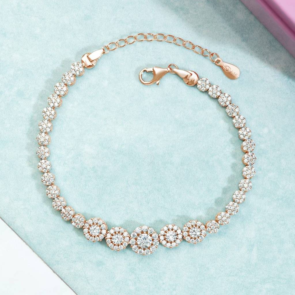 Blooming Grace Rose Gold Plated Bracelet With White Cubic Zirconia : BR-80177