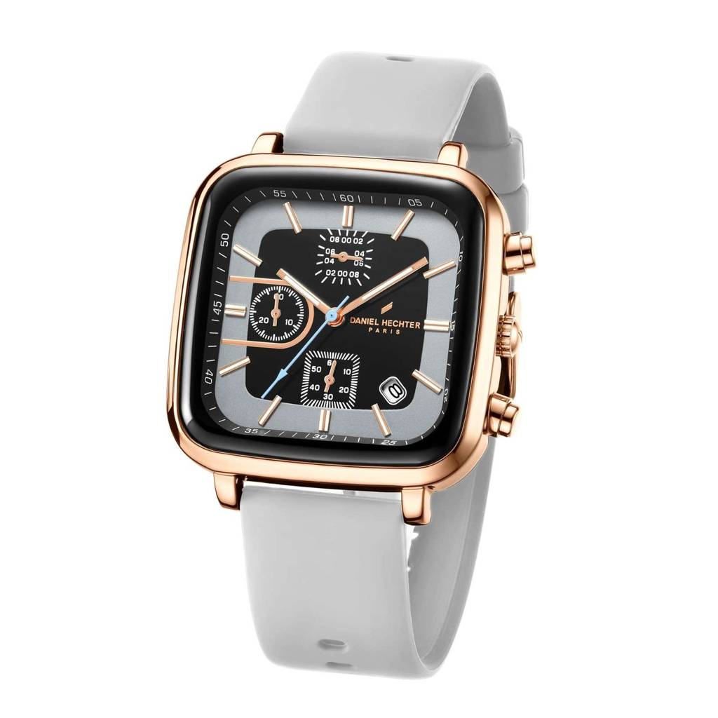 Daniel Hechter Paris Belleville Collection Modern Multi Functional Watch For Men With Square Dial And Silicon Ban : DHM1002-04