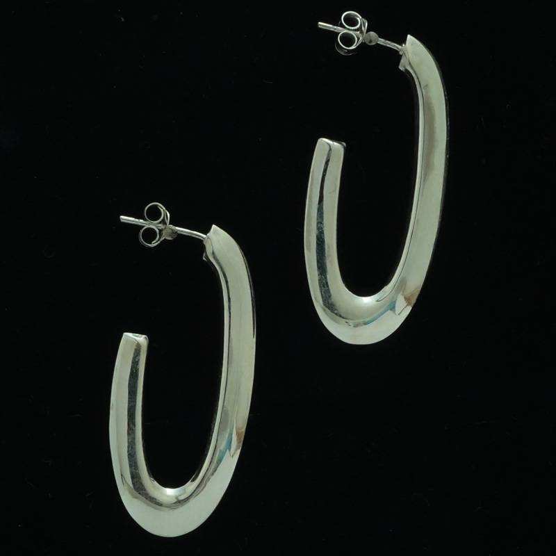 Sterling Silver 925 Half Oval Hoop Earrings | C Shape Dangle Statement Earring : TWP1180
