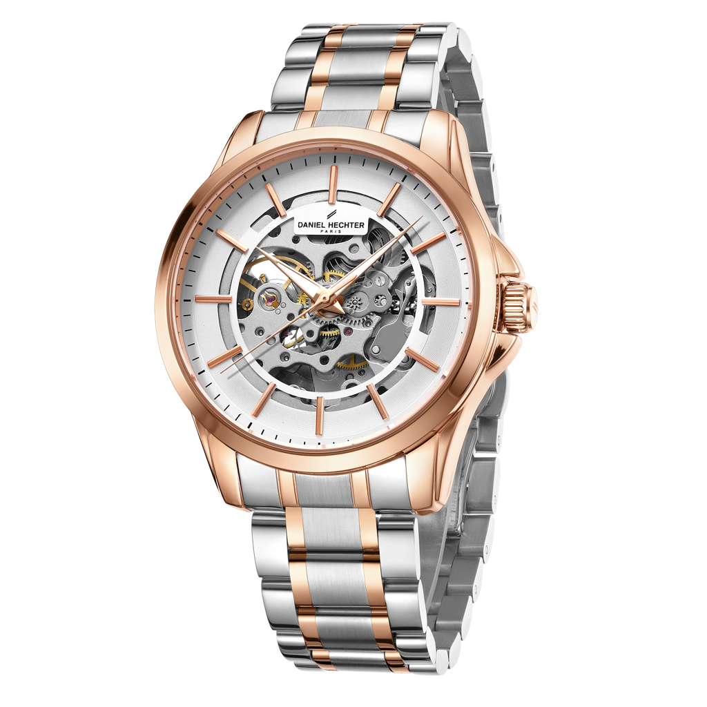 Paris Tech Collection Automatic Skeleton Wrist Watch For Men – Round Dial, Stainless Steel Strap, Mechanical Move : DHM1062-33