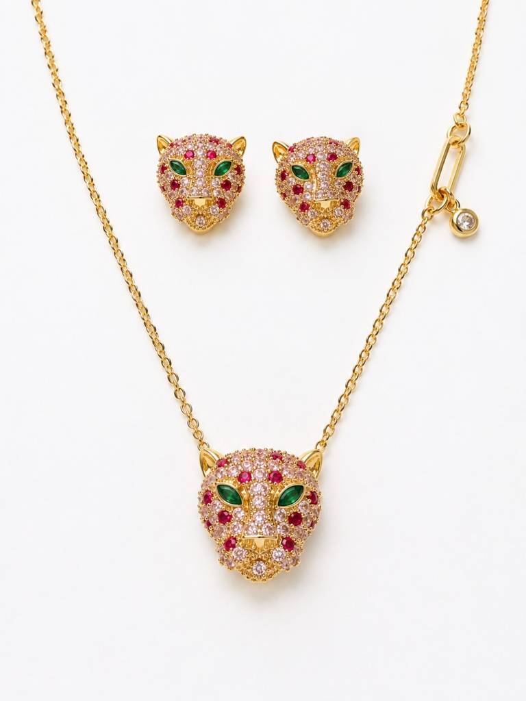 Ferocia Panther Necklace & Earring Set, 18K Gold-Plated : SET964PTS