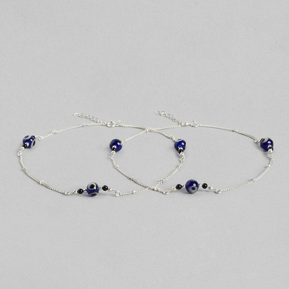 Silver 92.5 Evil Eye Anklets : Silver 92.5 Evil Eye Anklets : U080SO06LA0322