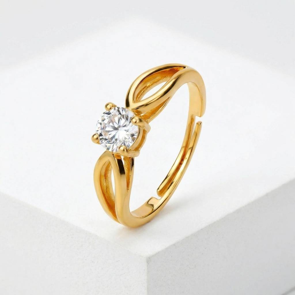 Minimal Solitaire Gold Plated Adjustable Ring : RNG-40435-G