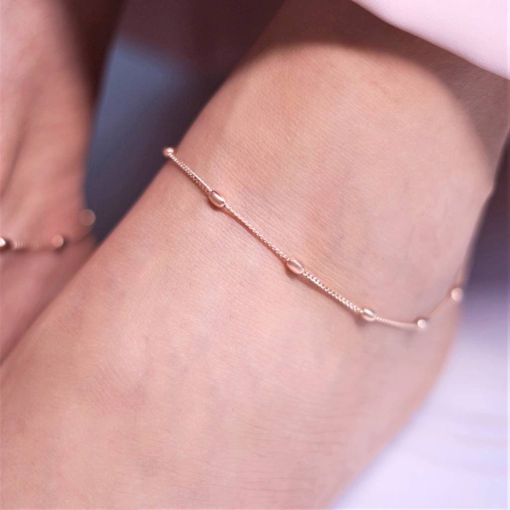 Rose Gold Beaded 925 Sterling Silver Anklet : ANK-60022-PAIR