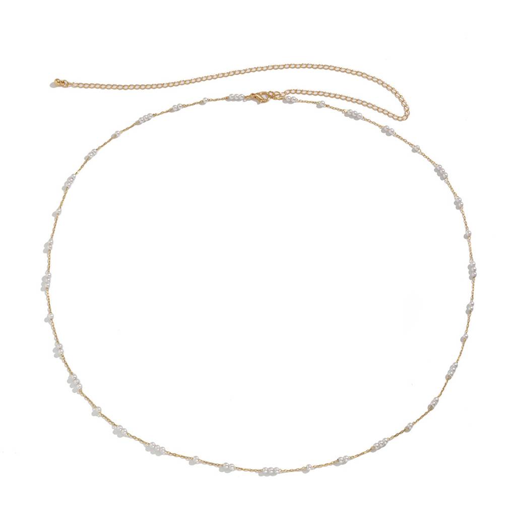 Gold Plated Anti-Tarnish Pearl Adjustable Waist Chain For Beachwear And Parties : ADN0525WC913GWH