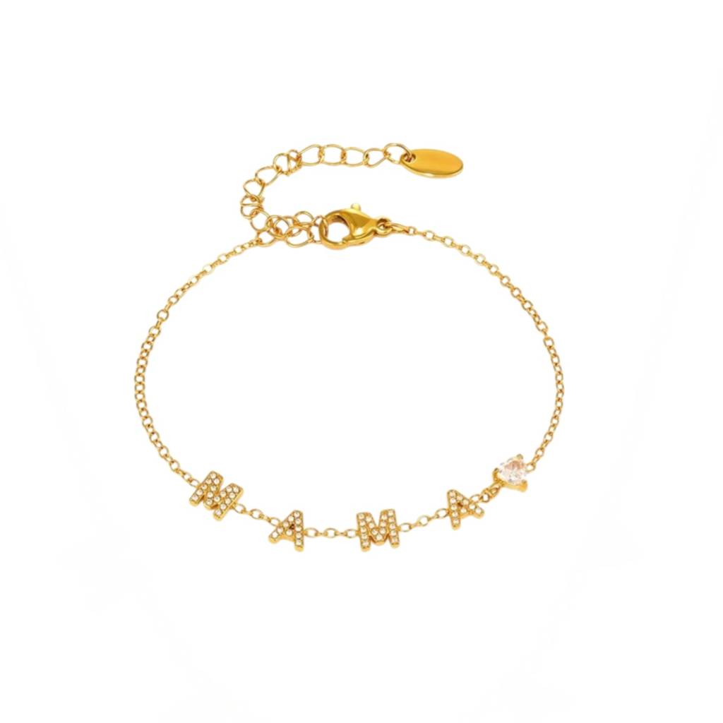 18K Gold Plated Anti-Tarnish Mama Letters And Heart With Zircon Bracelet : ALL0725B297G