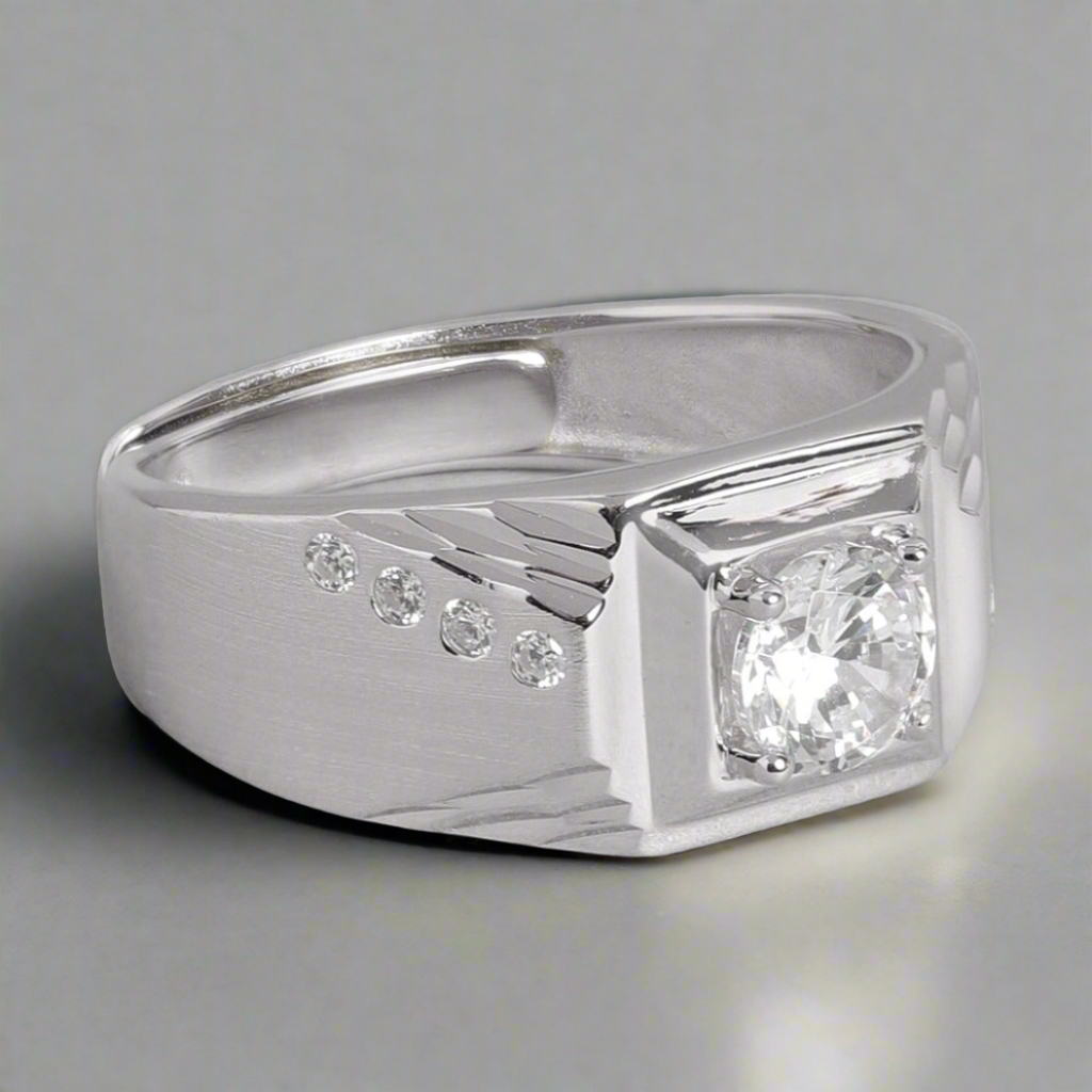 Cz Studded 925 Sterling Silver Ring For Him (Adjustable) : RNG-40078
