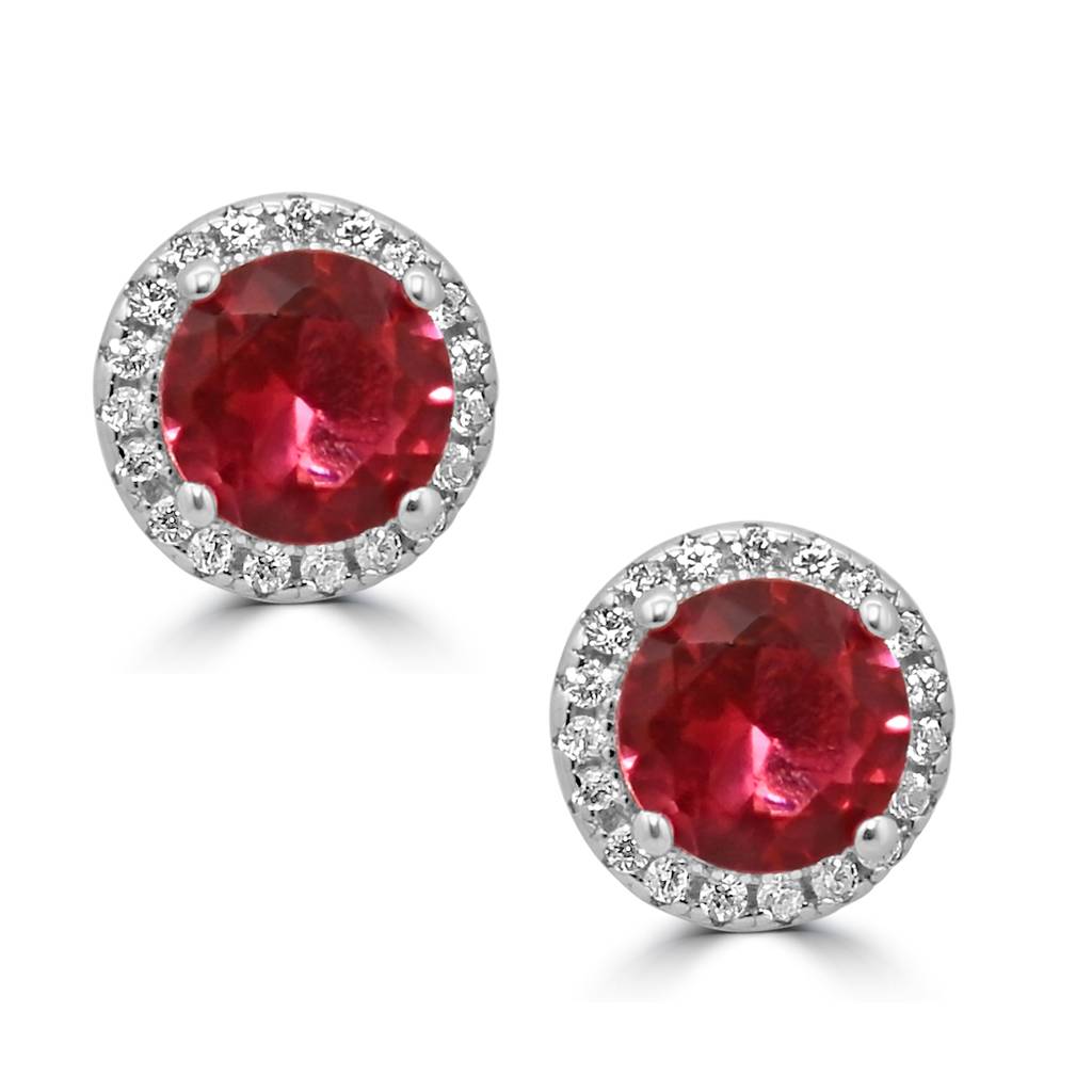 925 Pure Silver Zircon Studded Red Stone Stud Earrings-Twp1266 : TWP1266