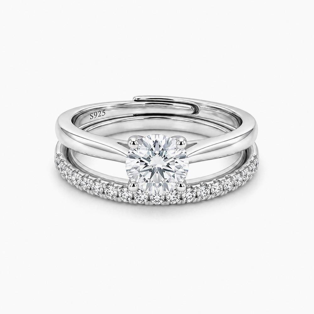 Classic Solitaire & Pavé Stackable Silver Ring Set : SR001