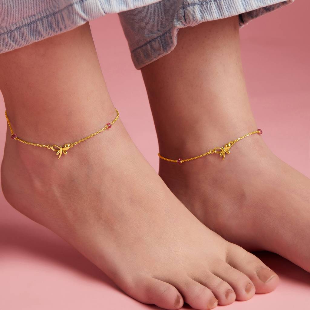 Butterfly Wings Gold-Plated 925 Sterling Silver Anklet : ANK-60248-PAIR-G