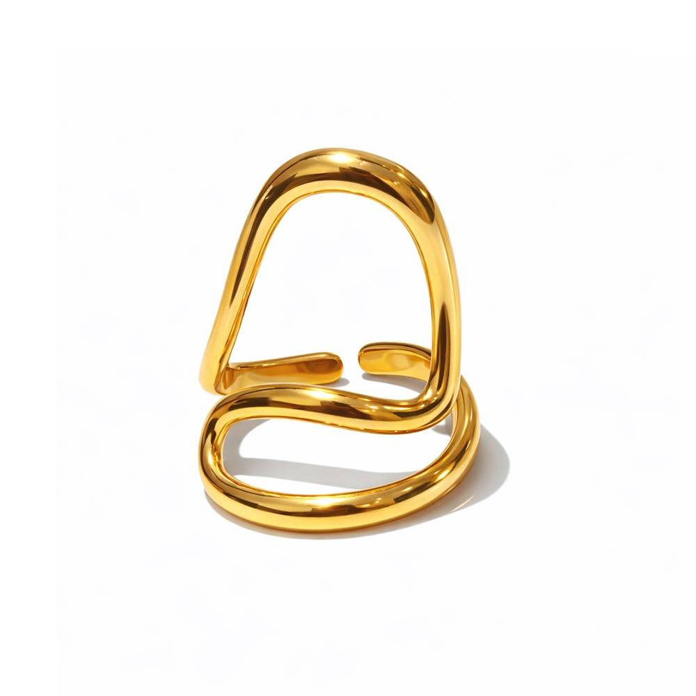 Gold Plated Minimalist Adjustable Statement Ring For Women | Modern Abstract Open Ring : 100688