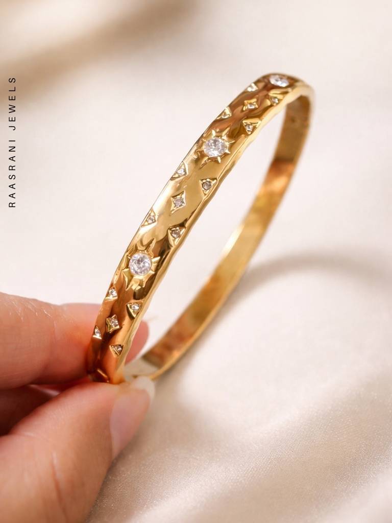 Celeste Texture Gold Bracelet With Cz | Anti-Tarnish Everyday Wear : ATB721SSSB
