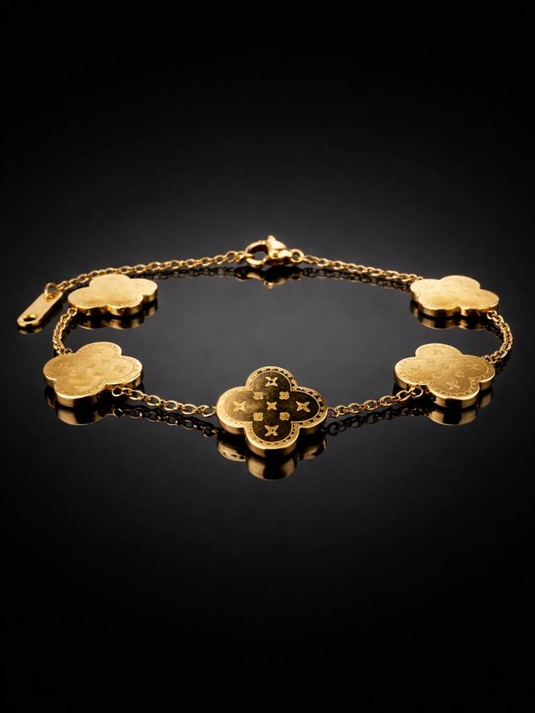 Brand Inspired Gold Clover Chain Bracelet | Anti-Tarnish 18K Gold Plated Jewelry : ATCB754GCBCP