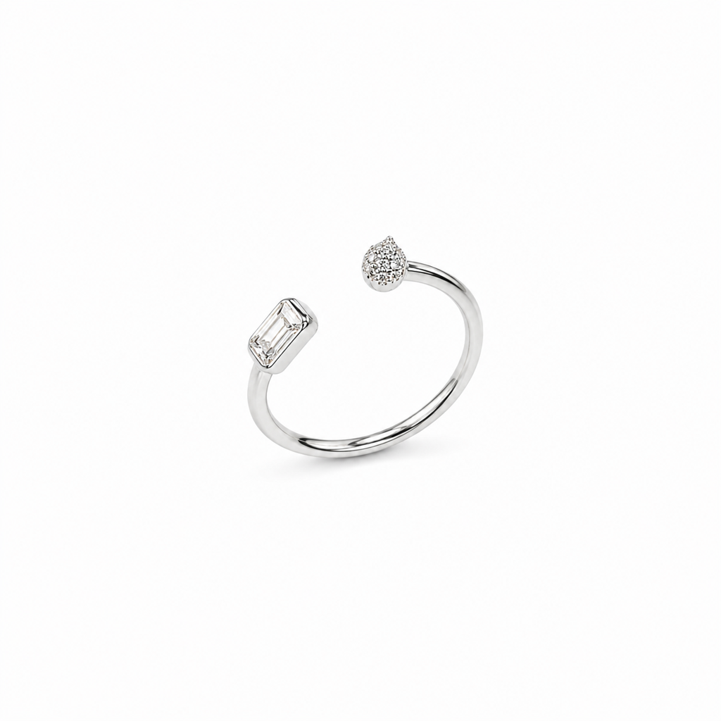 925 Silver Baguette & Teardrop Open Ring : LR22520