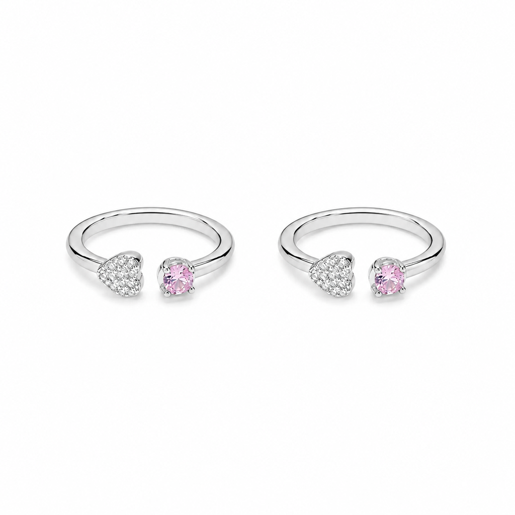 925 Silver Pink Heart Adjustable Toe Ring : TR00400