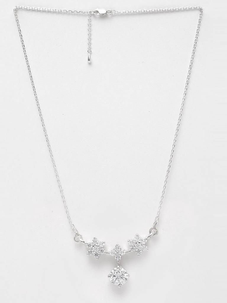 925 Sterling Silver Rhodium Plated Lily Pendant Necklace With Chain Gift For Women And Girls : CSWZMP62_SCH