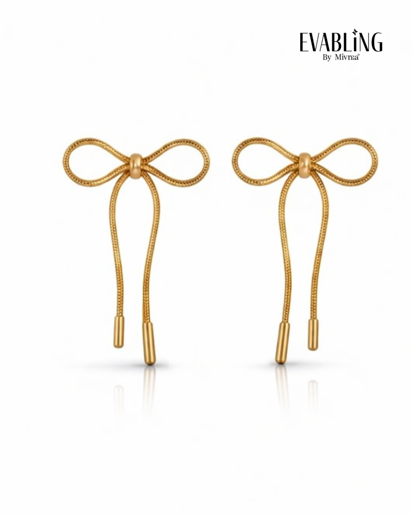 Twin Heart Bow Chain Drop Earrings : EBE13