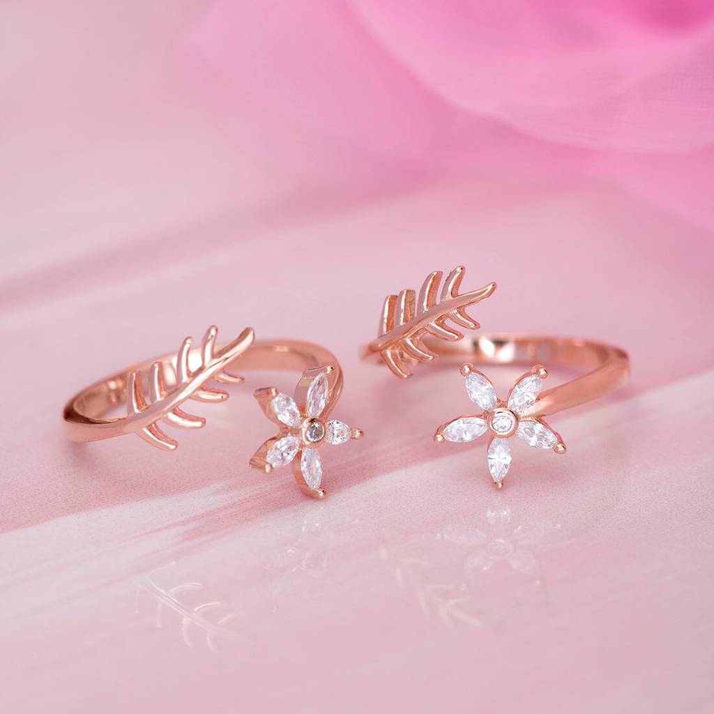Touch Of Nature Rose Gold 925 Silver Toe Ring : TOE-10027