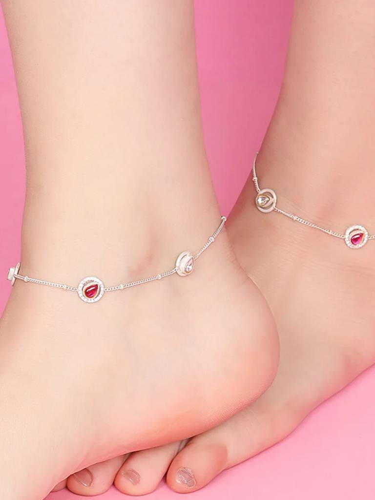 Pure Silver Oxidised Red Anklet : U080SO05LA0307