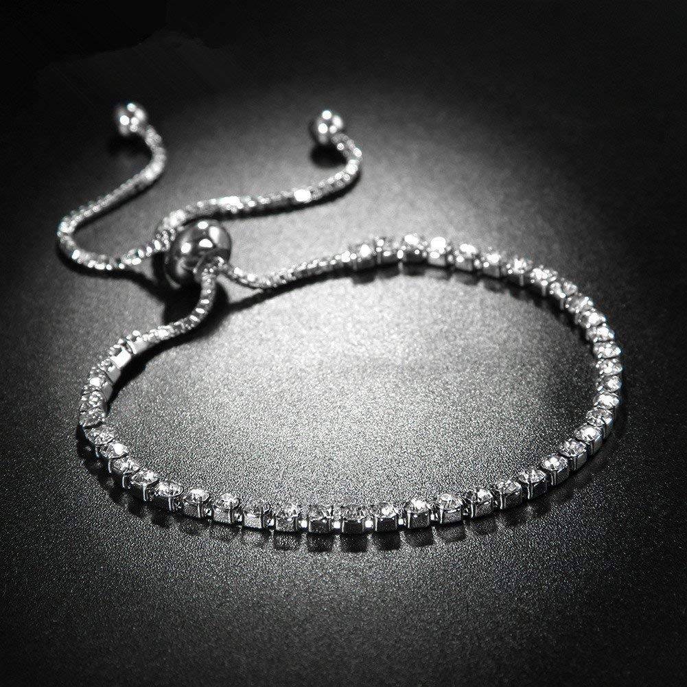 Adjustable Silver Plated Rhinestone Diamond Cut Cz Bridesmaid Tennis Bracelet Gift For Women Girls Valentines Gift Fo : PX8B31