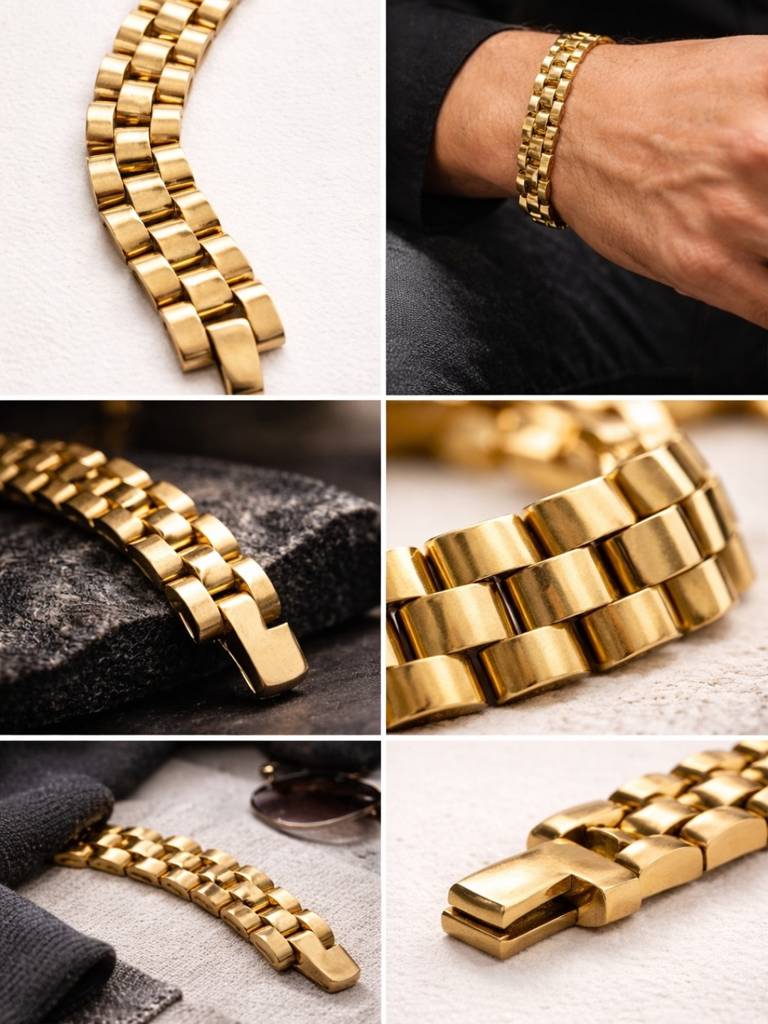 Gold Watch Strap Style Bracelet For Men – 18K Gold Plated : MATB718GWSB