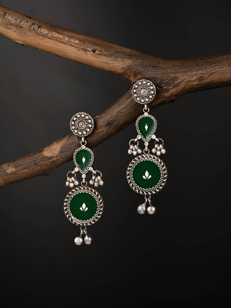 Hand-Painted Circular Drop Earrings : S24DJER320GRN