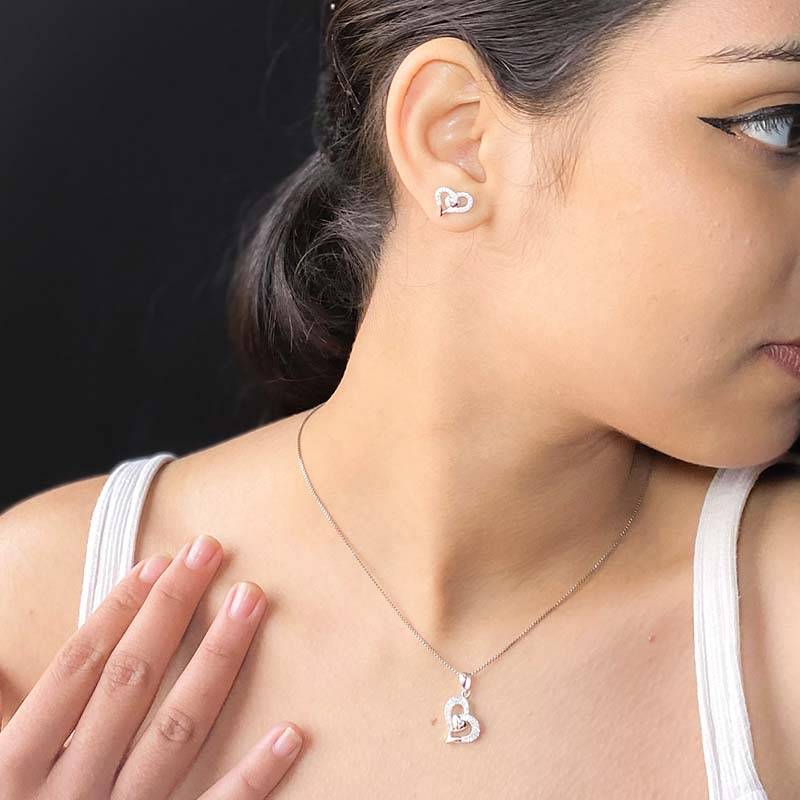 925 Siller 925 Pure Silver Necklace & Earrings, Ring Combo Set