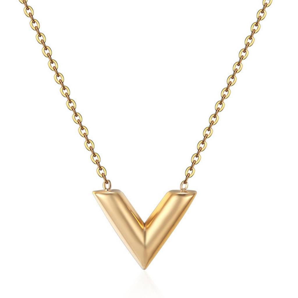 V Initial Pendant Necklace : NC_SS_Vlettr_Gld