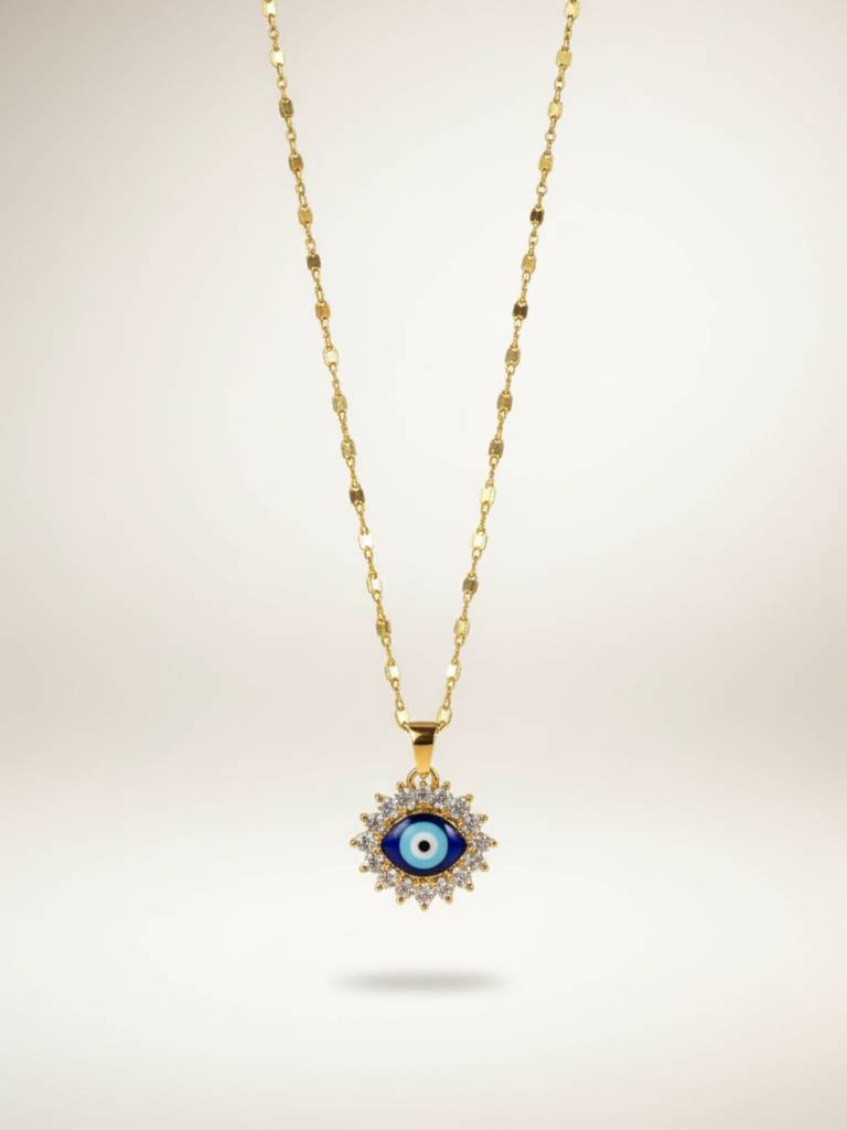 Anti-Tarnish Evil Eye Pendant Necklace In 18K Gold | Cz Protection Chain : ATC640EEPC