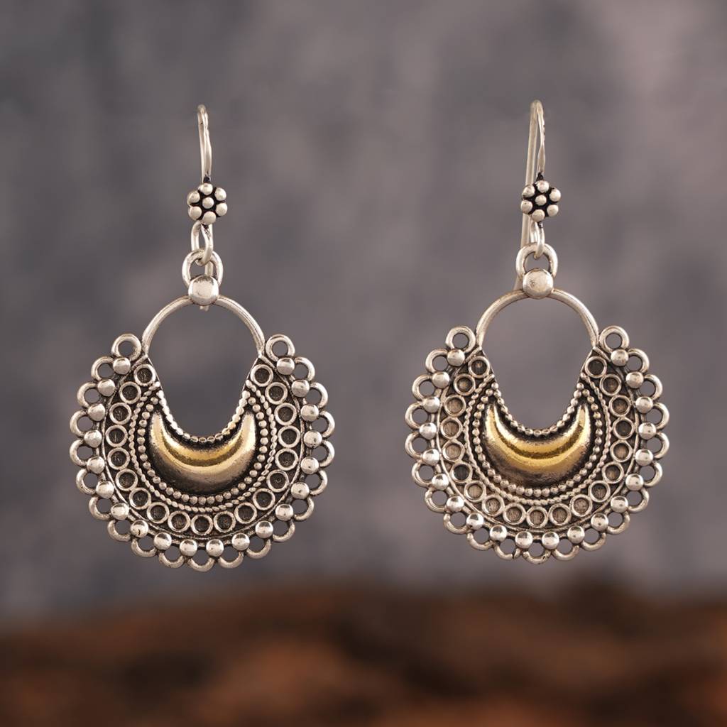 Dual Tone Silver Earrings