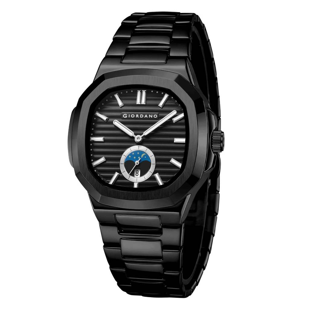 Giordano Analog Watch For Men Â Classic Moon Phase Design With Textured Dial, Durable Stainless Steel Strap, A : GZ-50179-11