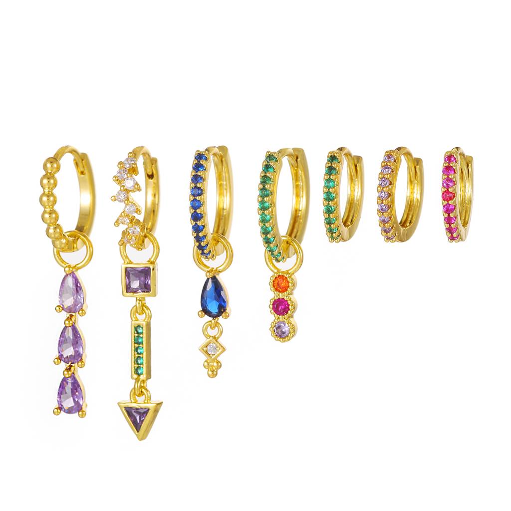 Set Of 7 18K Plated Antitarnish Multicolor Hoop Earring Set For Single Ear Only : AWU0125E319MC