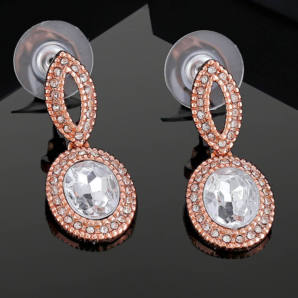 Estele Rose Gold Plated Sparkling Drop Earrings With White Crystals For Girls And Women