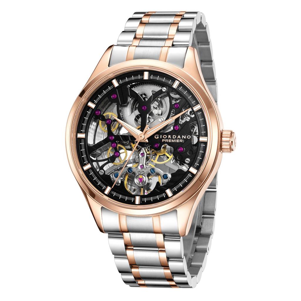 Premier Fortezza Collection Automatic Watch For Men With Skeleton Round Dial, Luminous Hands And Markers, Stainl : GZ-50225-33