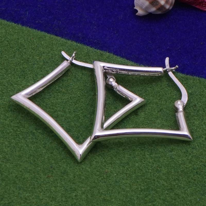 925 Sterling Silver Geometric Square Hoops Earrings | Modern Earrings : TWP1176