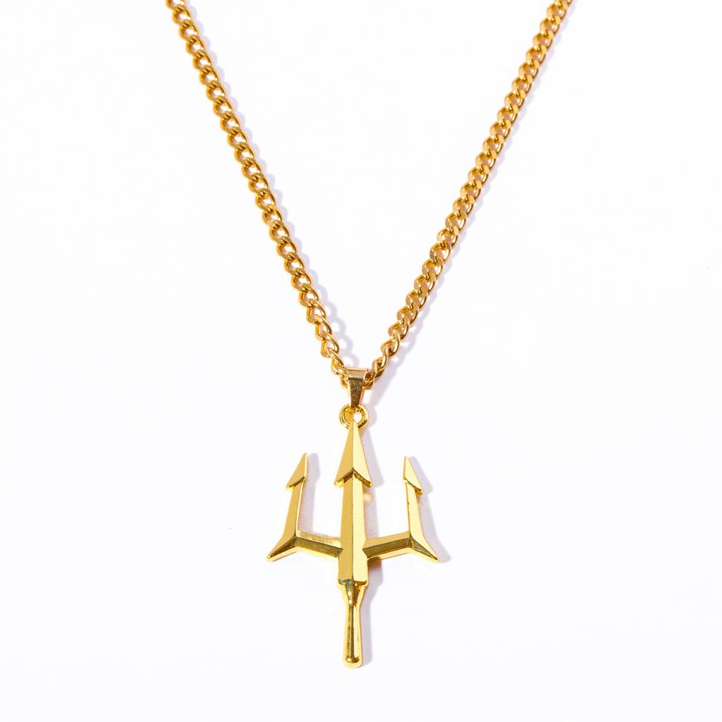 Mens 18K Gold Plated Anti-Tarnish Trident Pendant Necklace Chain : AXU0125PN702G