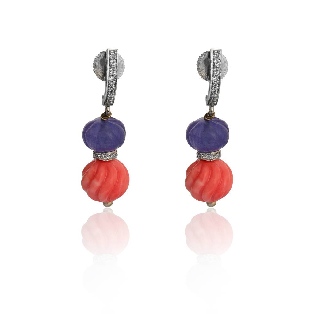 Light Blue And Coral Earrings : IE983A