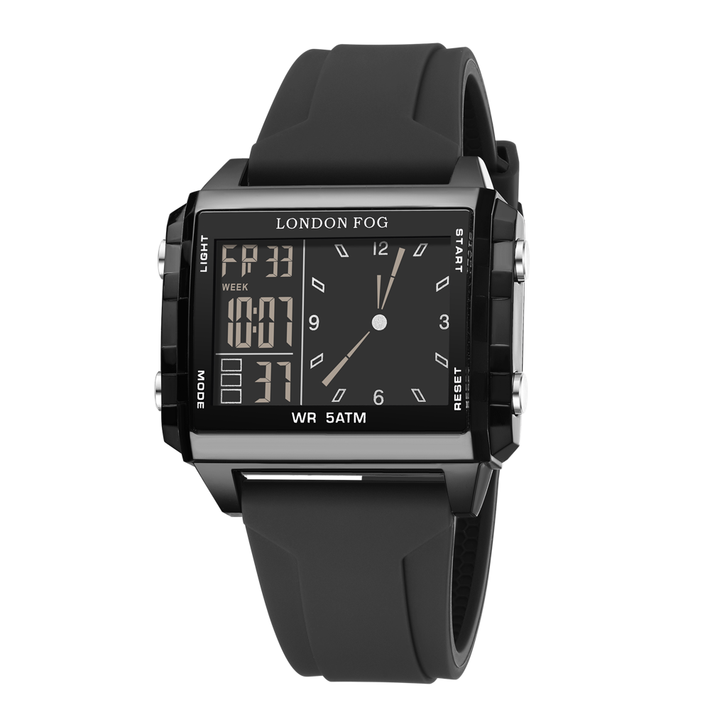 Analog-Digital Quartz Watch For Men With Square Dial, Day-Date Display, Silicone Strap And Water Resistance : LFM10015-01