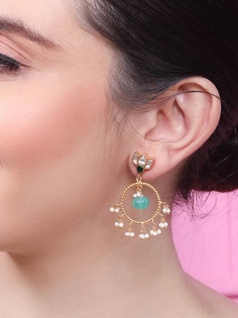 Silver 92.5 Lotus Earring With Green Bead : U080SG0011E1170
