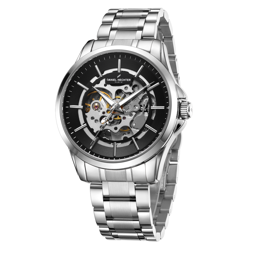 Paris Tech Collection Automatic Skeleton Wrist Watch For Men – Round Dial, Stainless Steel Strap, Mechanical Move : DHM1062-11