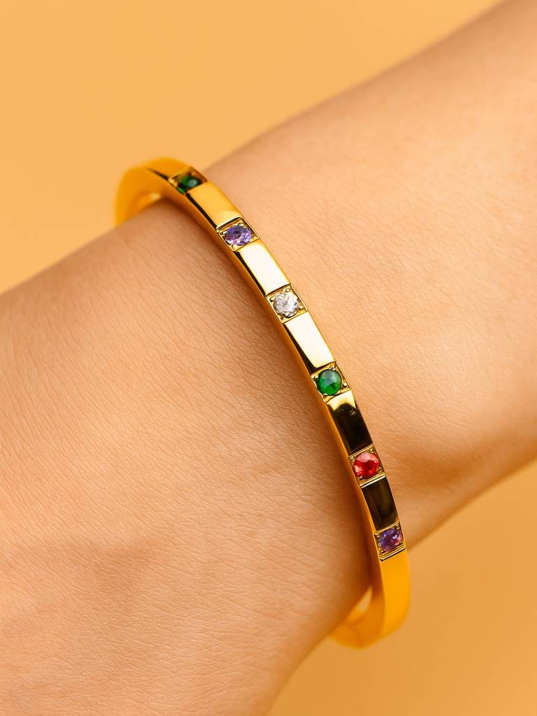 18Kt Gold Plated Multi-Stone Studded Bracelet For Women Â Stainless Steel, Anti-Tarnish, Cz Stones : ATB555MSSB